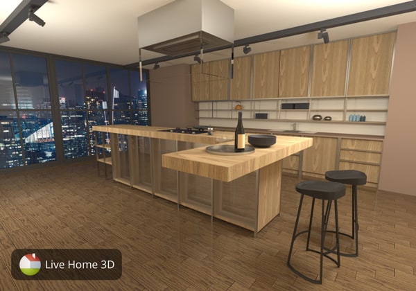 A concealed kitchen design made in Live Home 3D.