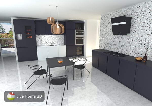Stylish kitchen in terrazzo style created in Live Home 3D.