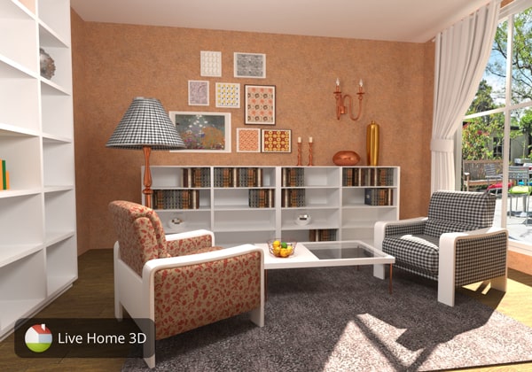 A room designed in 70's style in Live Home 3D.