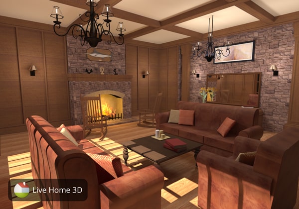 Living room with earth colors designed in Live Home 3D.
