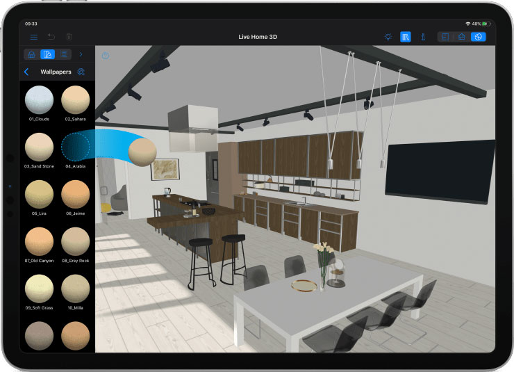 Live Home 3D app launched on the iPad with kitchen design