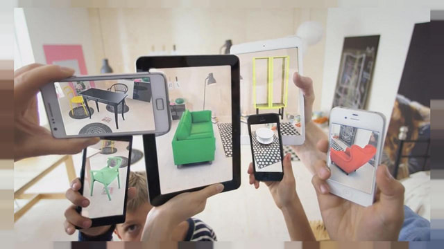 Metaio AR app on screens of smartphones and tablets