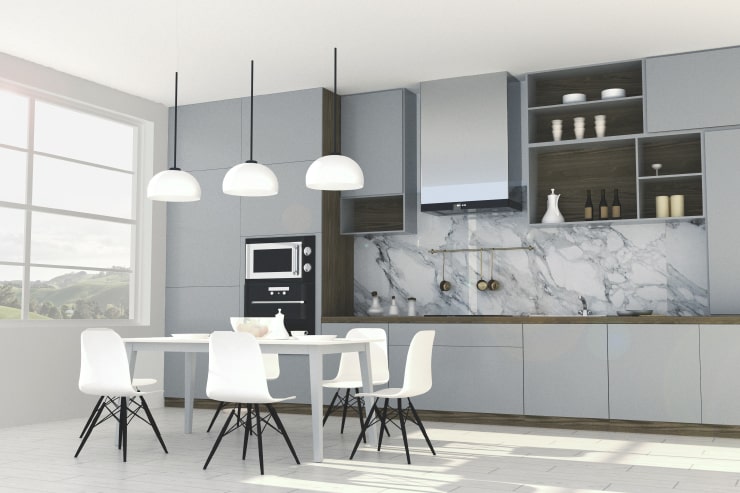 A kitchen in gray and white colors designed in Live Home 3D