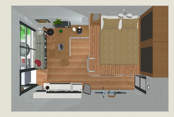 A top view of a tiny home created in Live Home 3D