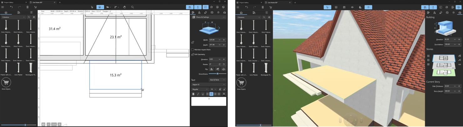 A screenshot illustrating the process of adding a balcony.