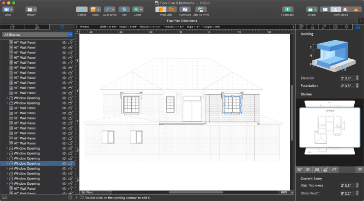 Elevation View in Live Home 3D Pro for Mac