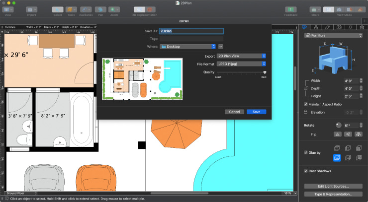 Export dialog in Live Home 3D Pro for Mac