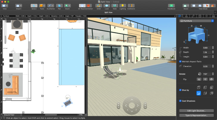 Split View Mode in Live Home 3D Pro for Mac