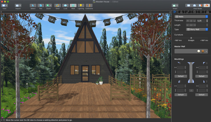 Wooden house designed in Live Home 3D for Mac.