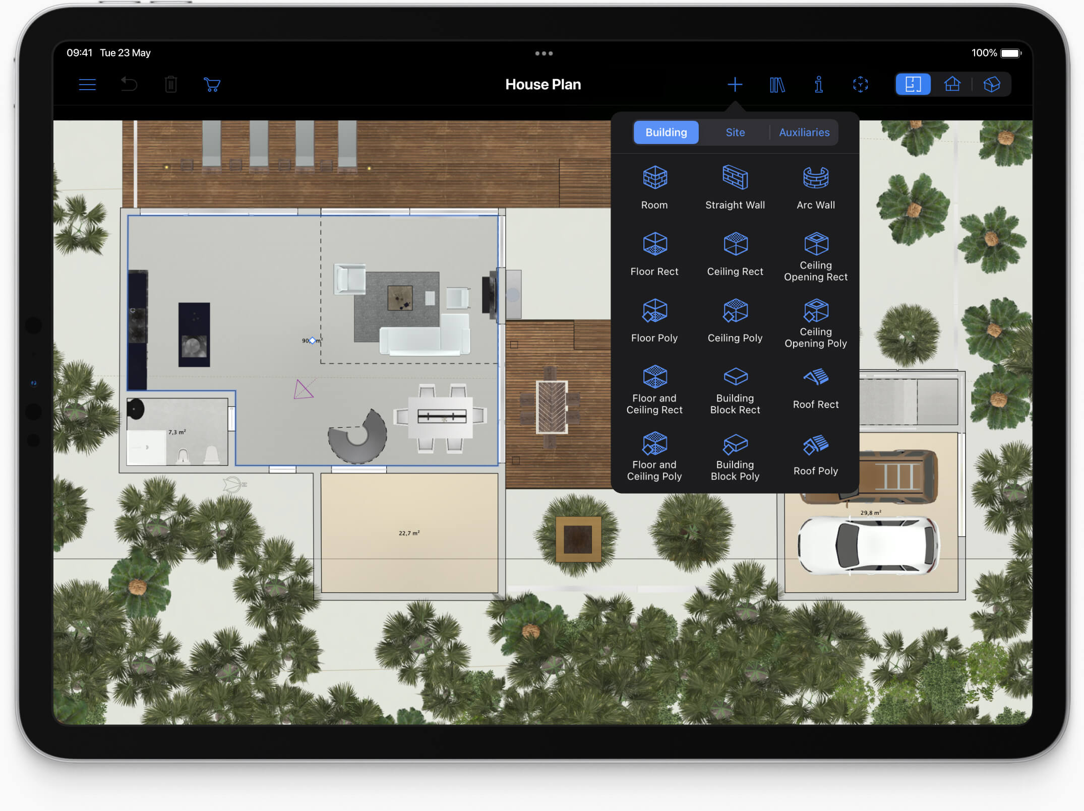 Home design software for floor plans on an iPad.