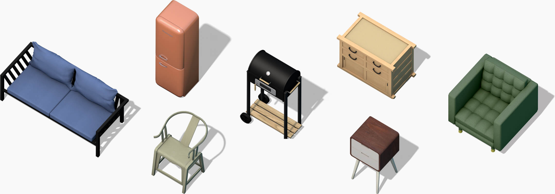 3D furniture objects preview.