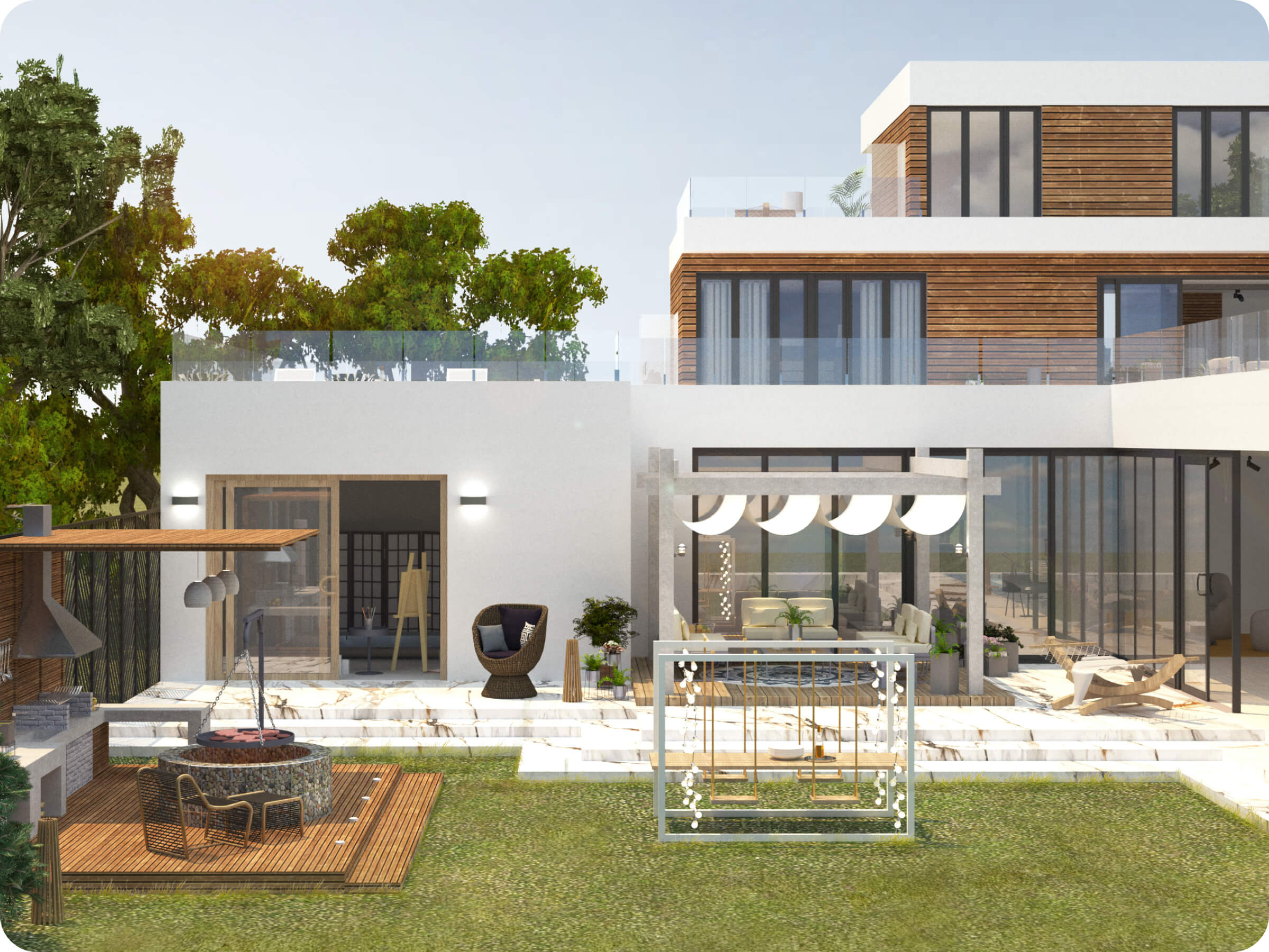 A modern house designed in Live Home 3D.