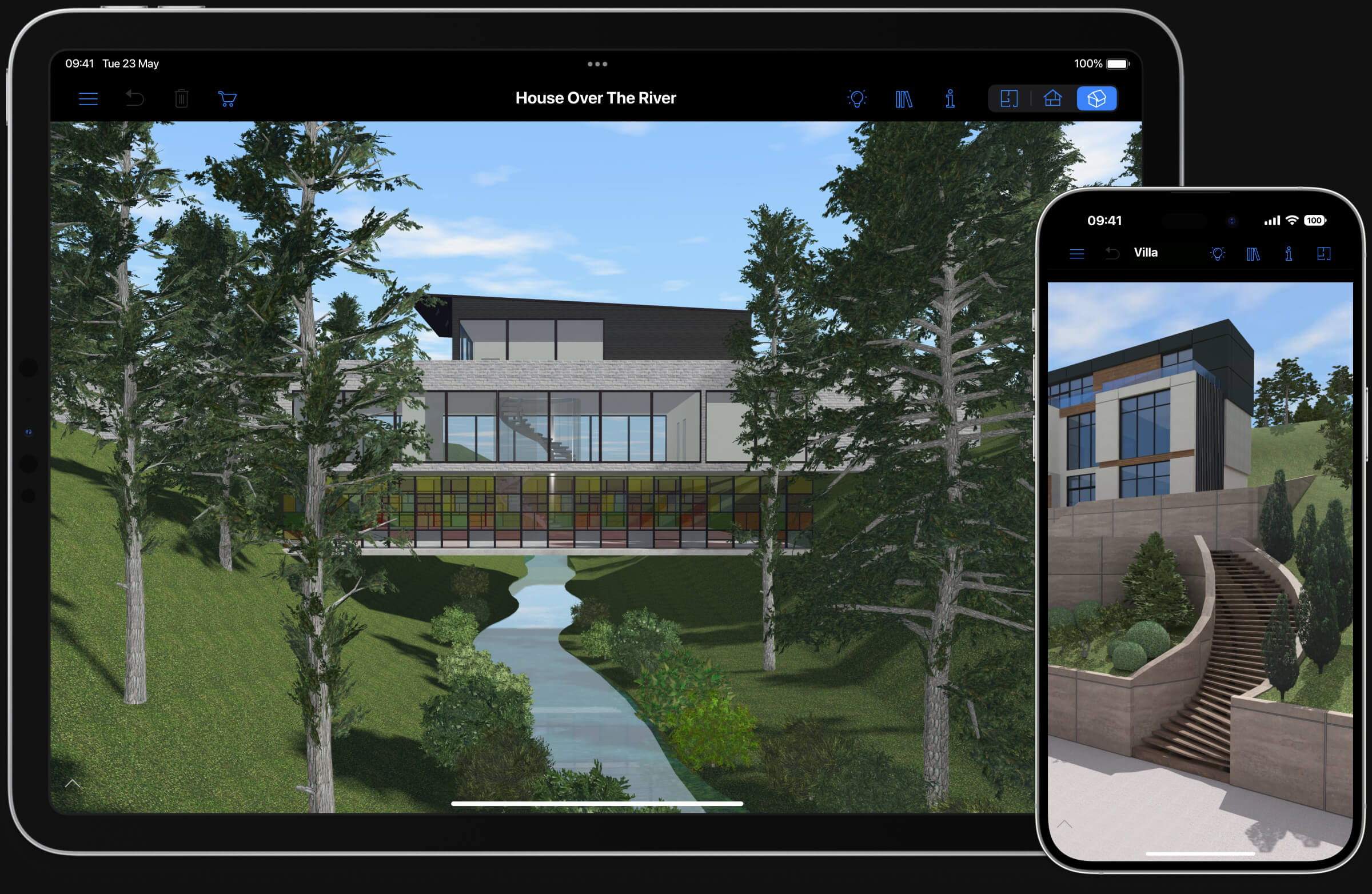 Houses on a slope designed in Live Home 3D for iPad and iPhone.