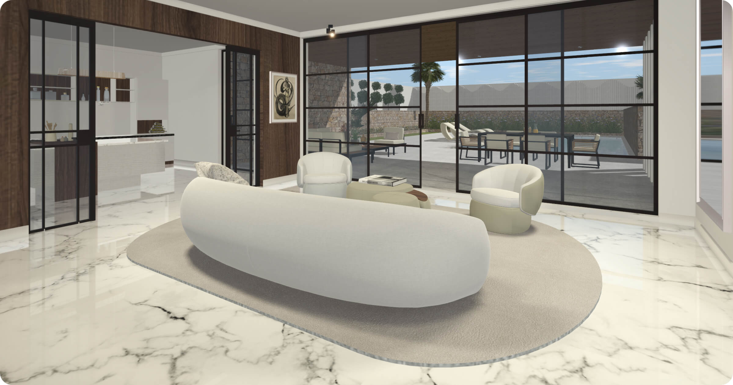 3D rendering of an interior design project made in Live Home 3D.