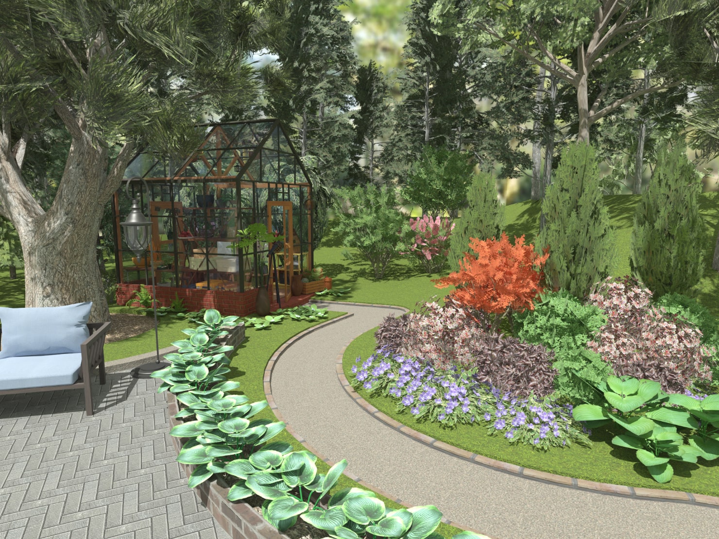 Modern garden created and rendered in Live Home 3D for Mac.