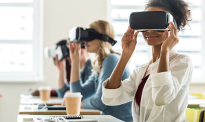 Girls wearing VR headsets