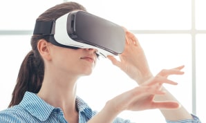 A young woman with a VR headset