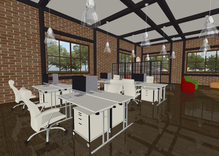 A loft office designed in Live Home 3D