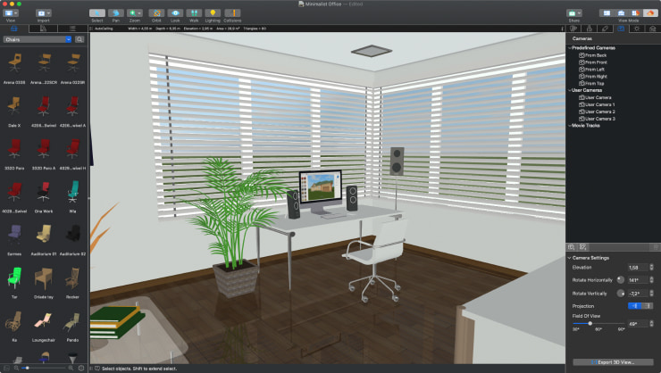 An office design made in Live Home 3D for macOS