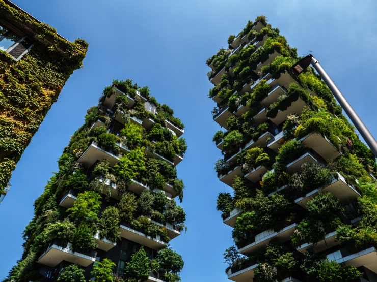 Green buildings Bosco Verticale in Milan.