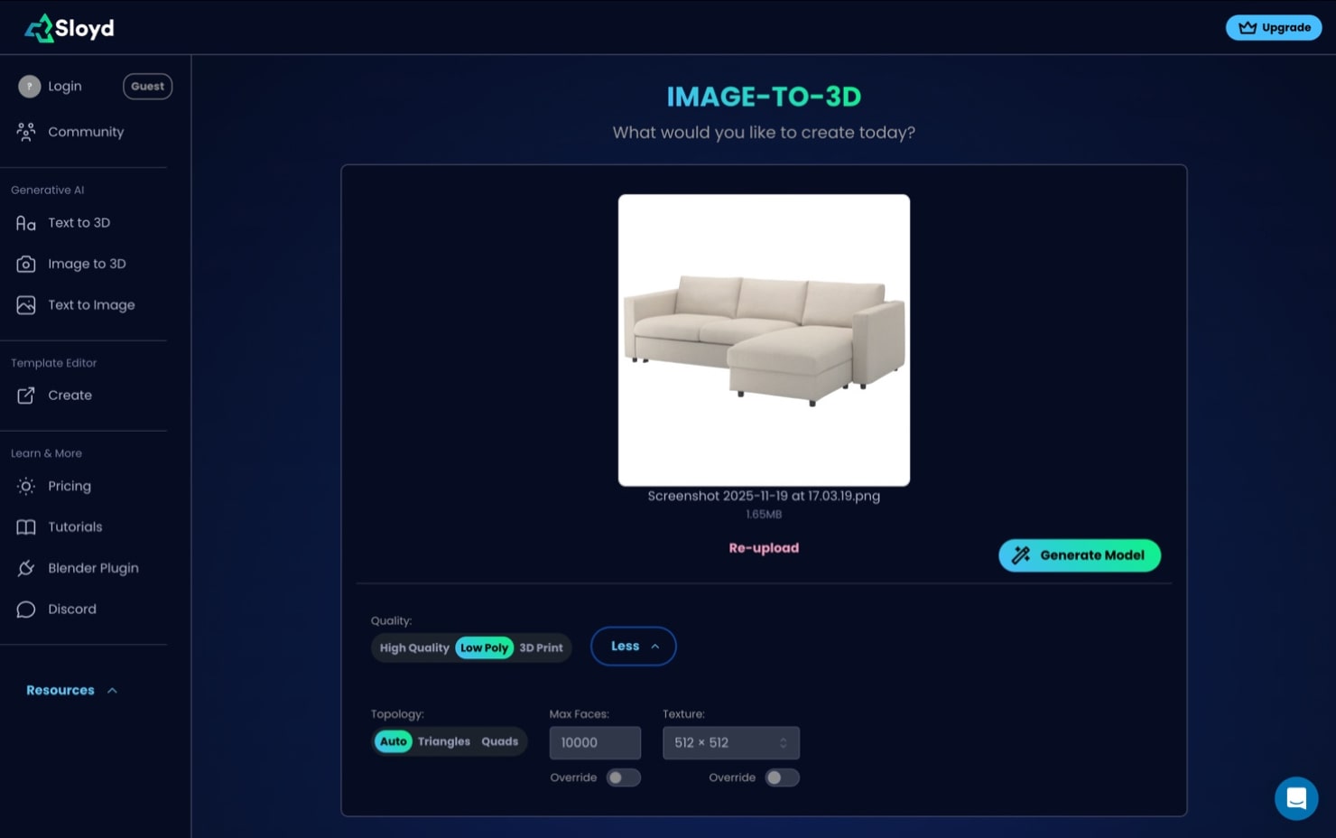 Generate 3D objects from images with Sloyd AI.