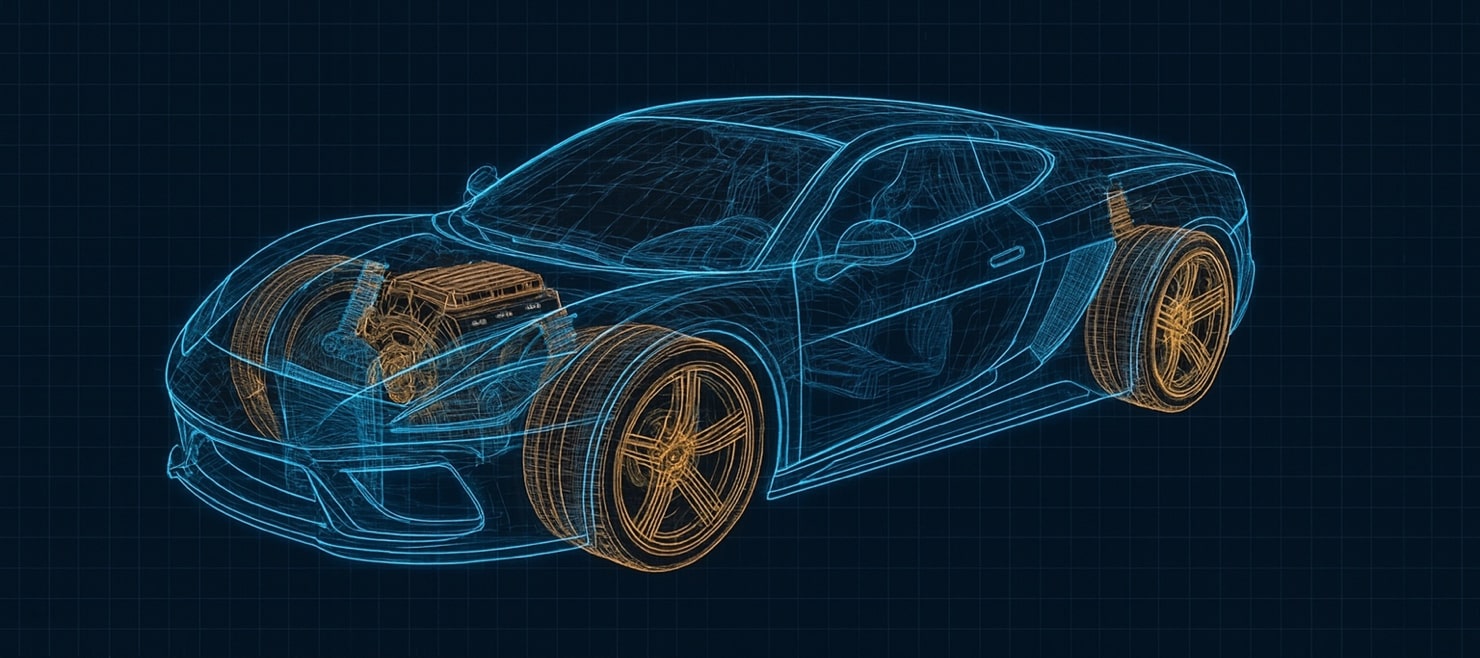 Sports car 3D wireframe model.