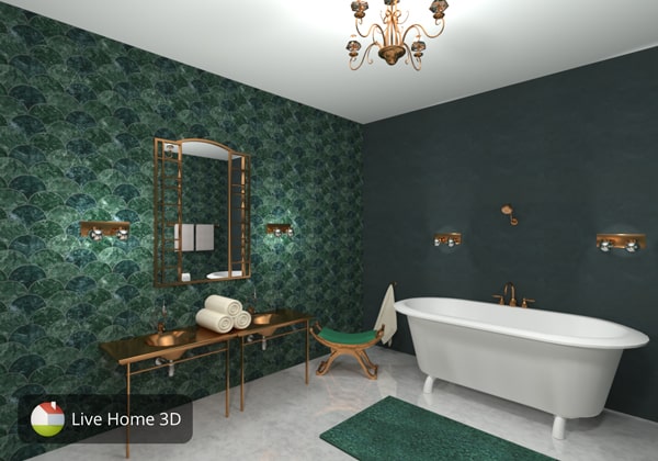 Green bathroom in art deco style designed in Live Home 3D.
