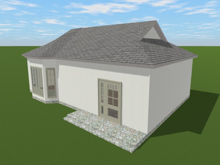 A house with a hip roof with small gables