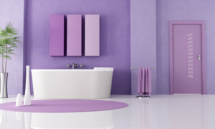A bathroom in purple hues