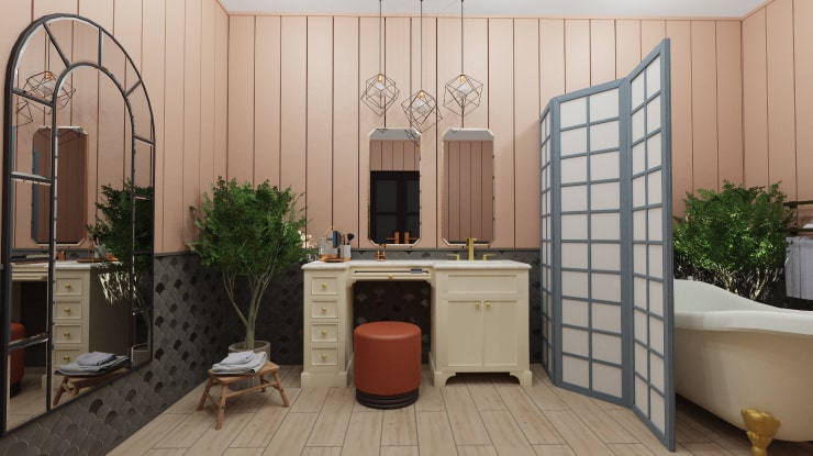 Glam bathroom designed and rendered in Live Home 3D.