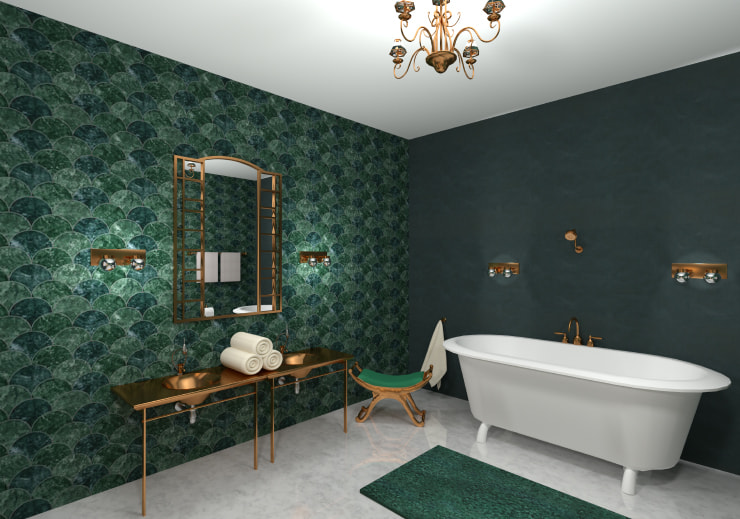 A green vintage bathroom designed in Live Home 3D