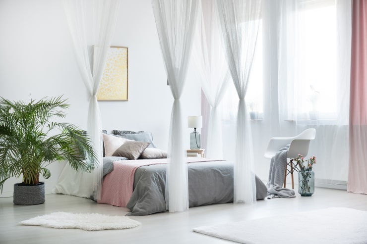A bedroom design with a canopy