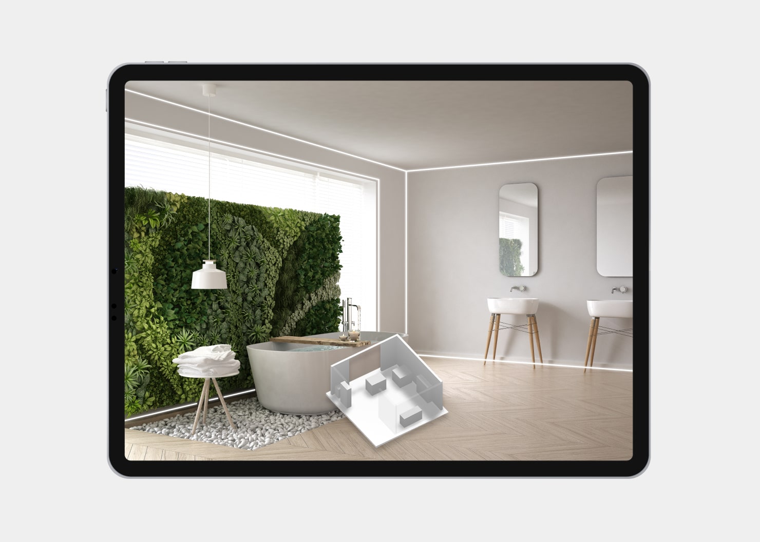 Using Live Home 3D Room Scanner, available on iPads and iPhones with built-in LiDAR scanner, on the 12-inch iPad Pro.