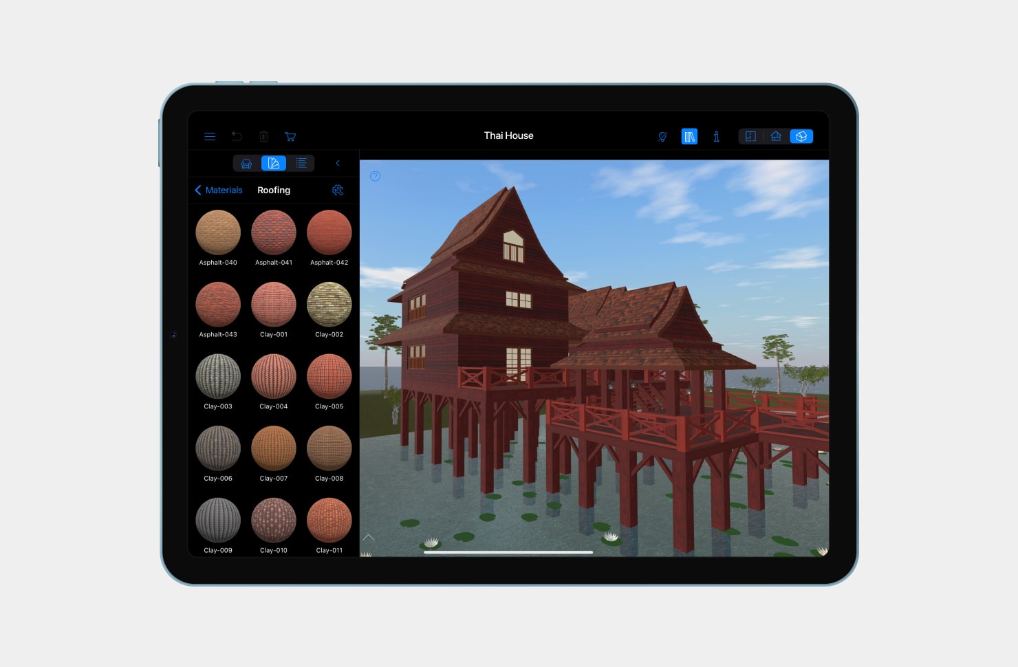Live Home 3D project Thai house opened on iPad Air.
