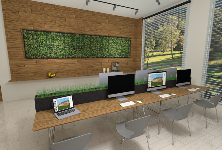 Biophilic design of a modern office created in Live Home 3D.