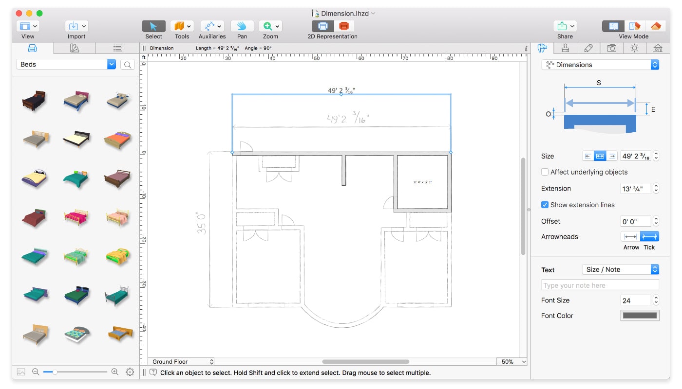 Tracing a floor plan in Live Home 3D for Mac.