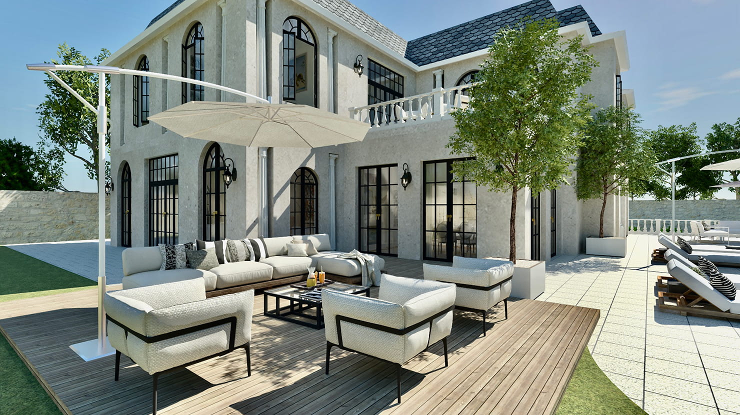 The old money style mansion designed and rendered in Live Home 3D.