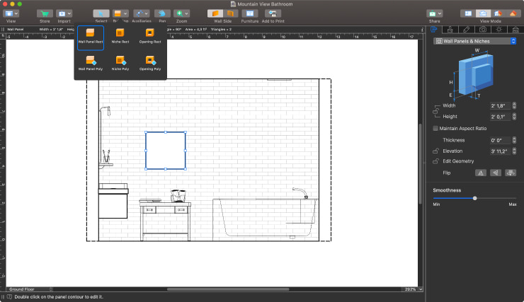 A screenshot illustrating how to make a custom picture with a frame in Live Home 3D Pro in the Elevation view.
