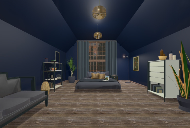 A bedroom with the cove ceiling