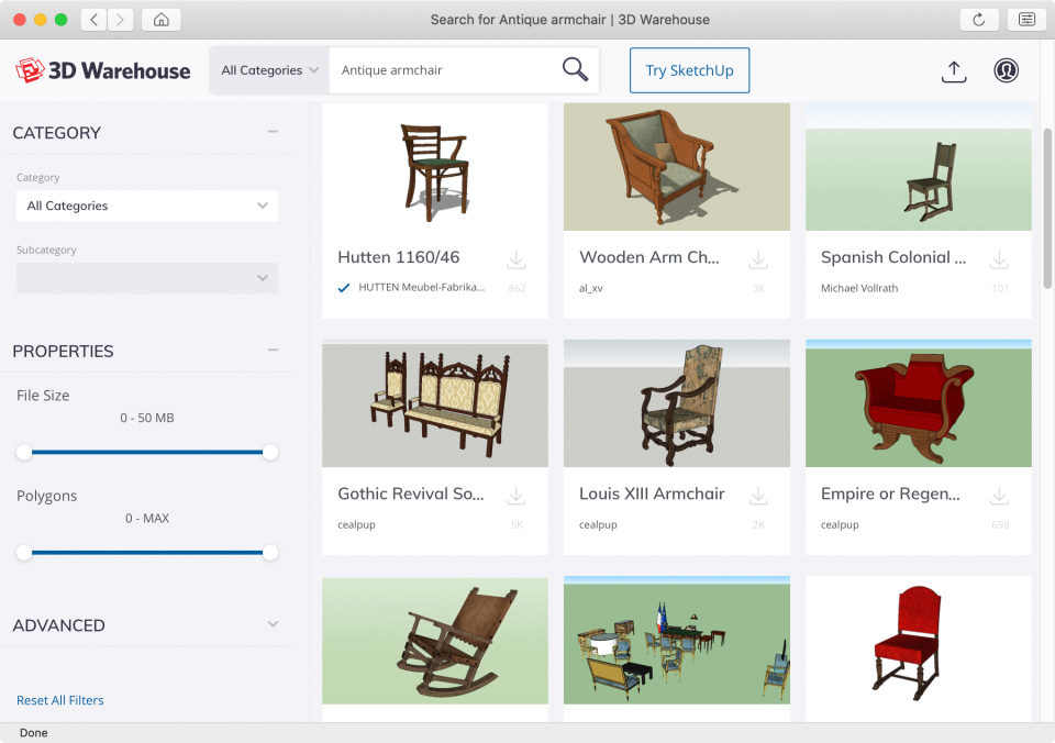 Trimble 3D Warehouse Browser