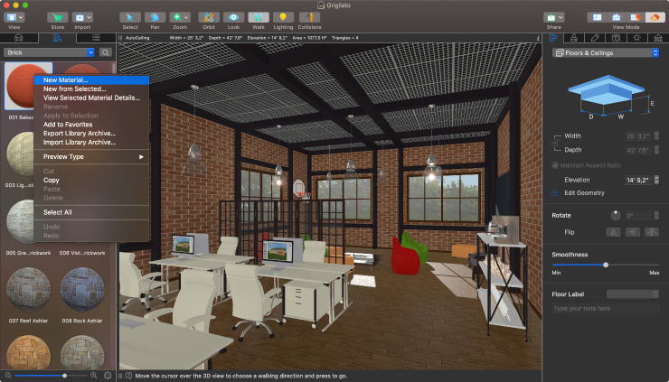 The screenshot showcasing how to add a new material to Live Home 3D.
