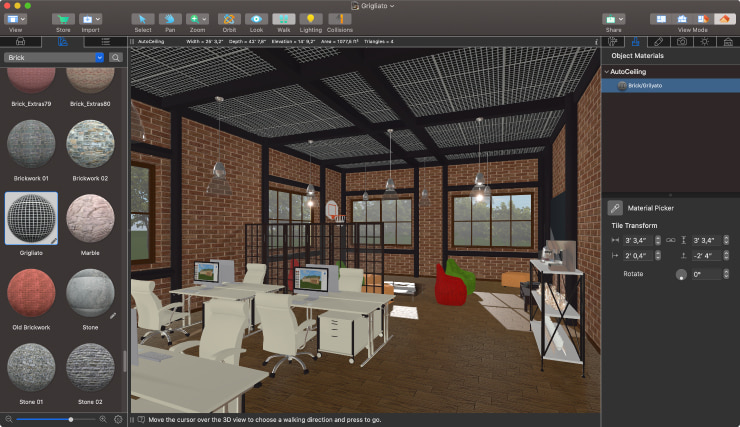 The screenshot showcasing how to apply a material in Live Home 3D.