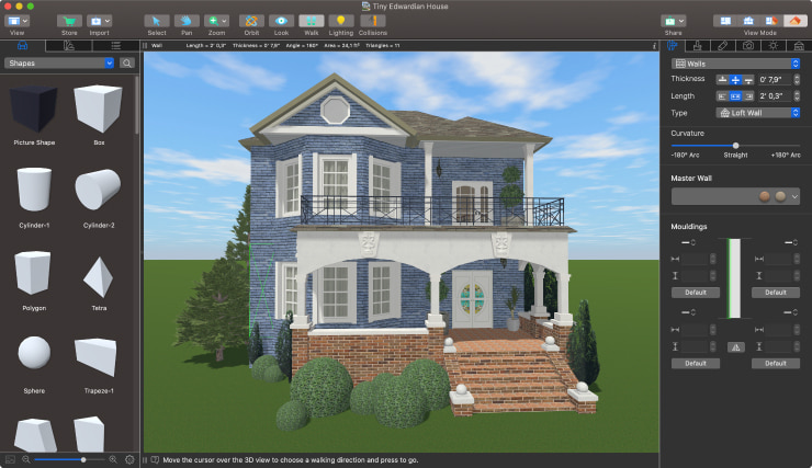 3D view of a tiny blue Edwardian house created in Live Home 3D.