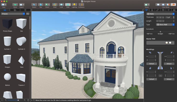 3D view of a Georgian mansion created in Live Home 3D.