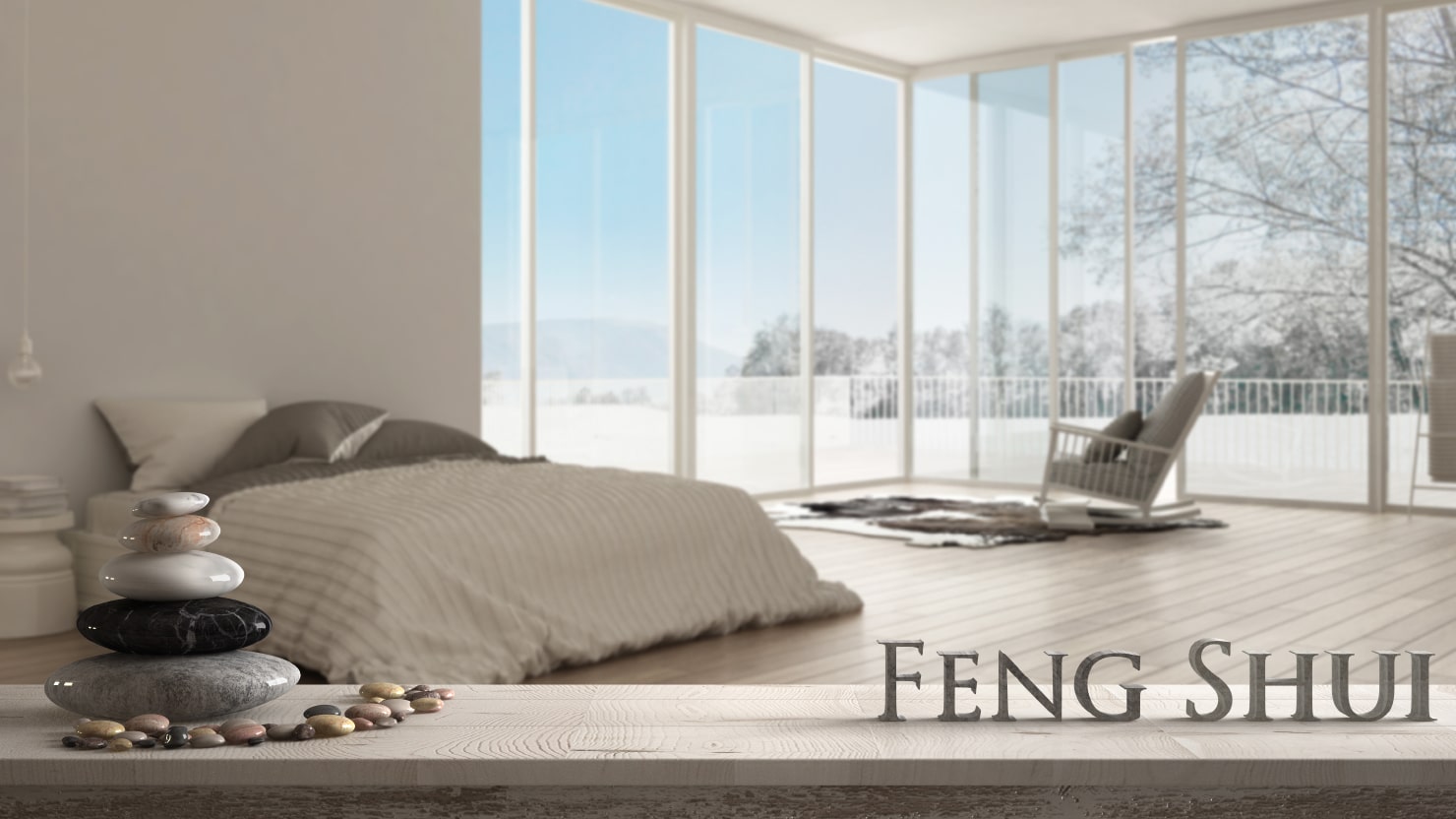 A bedroom designed according to feng shui recommendations.