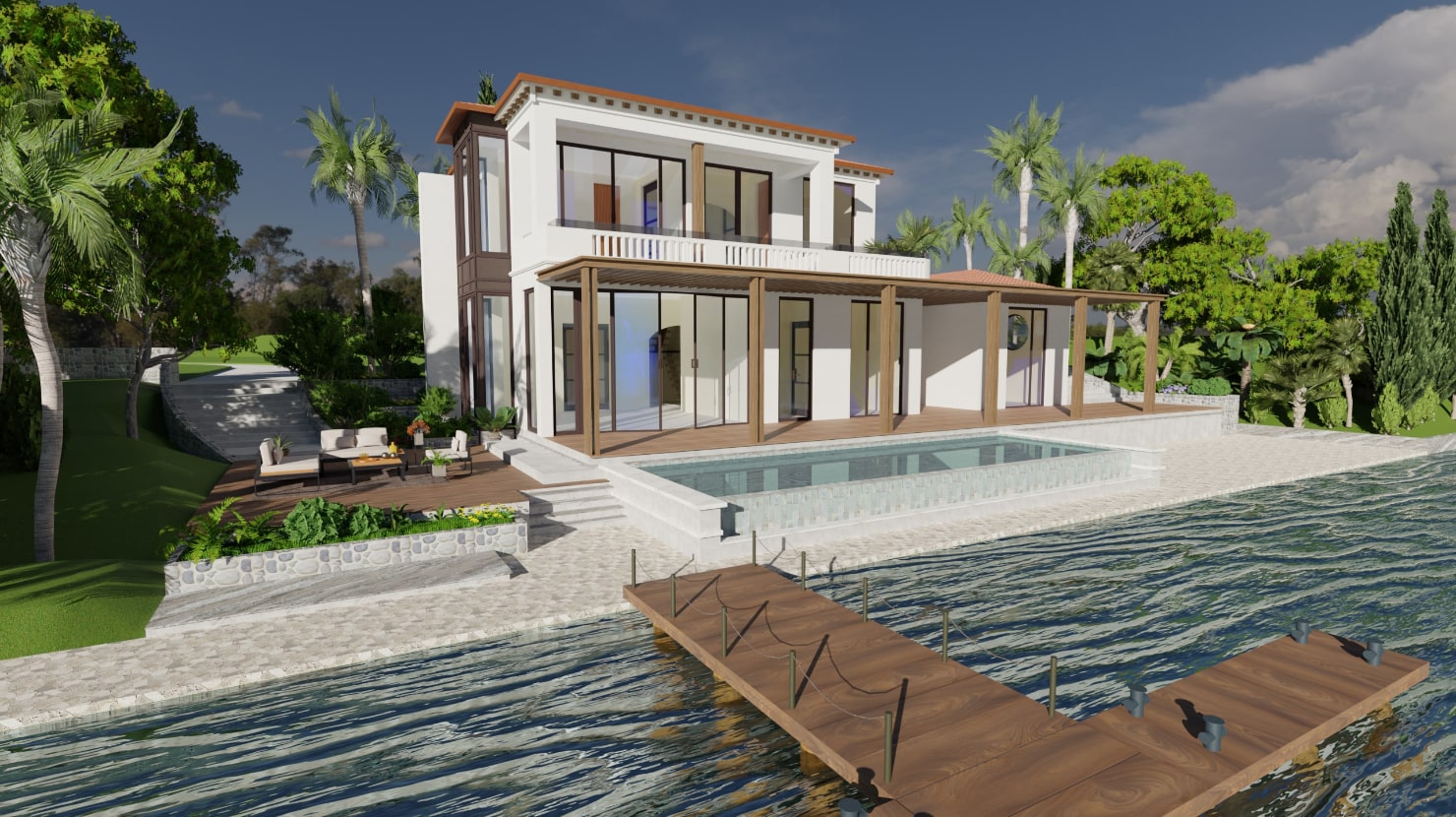 House with pier rendered with Cycles in Live Home 3D for Mac.