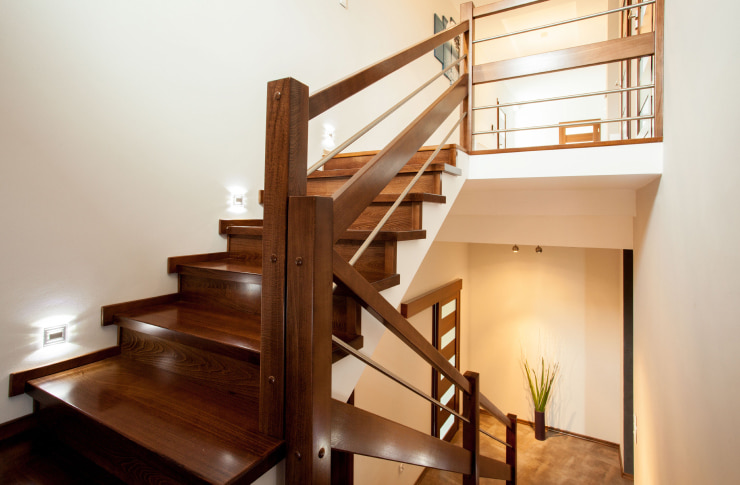 Wooden stairs in a two-storey house.