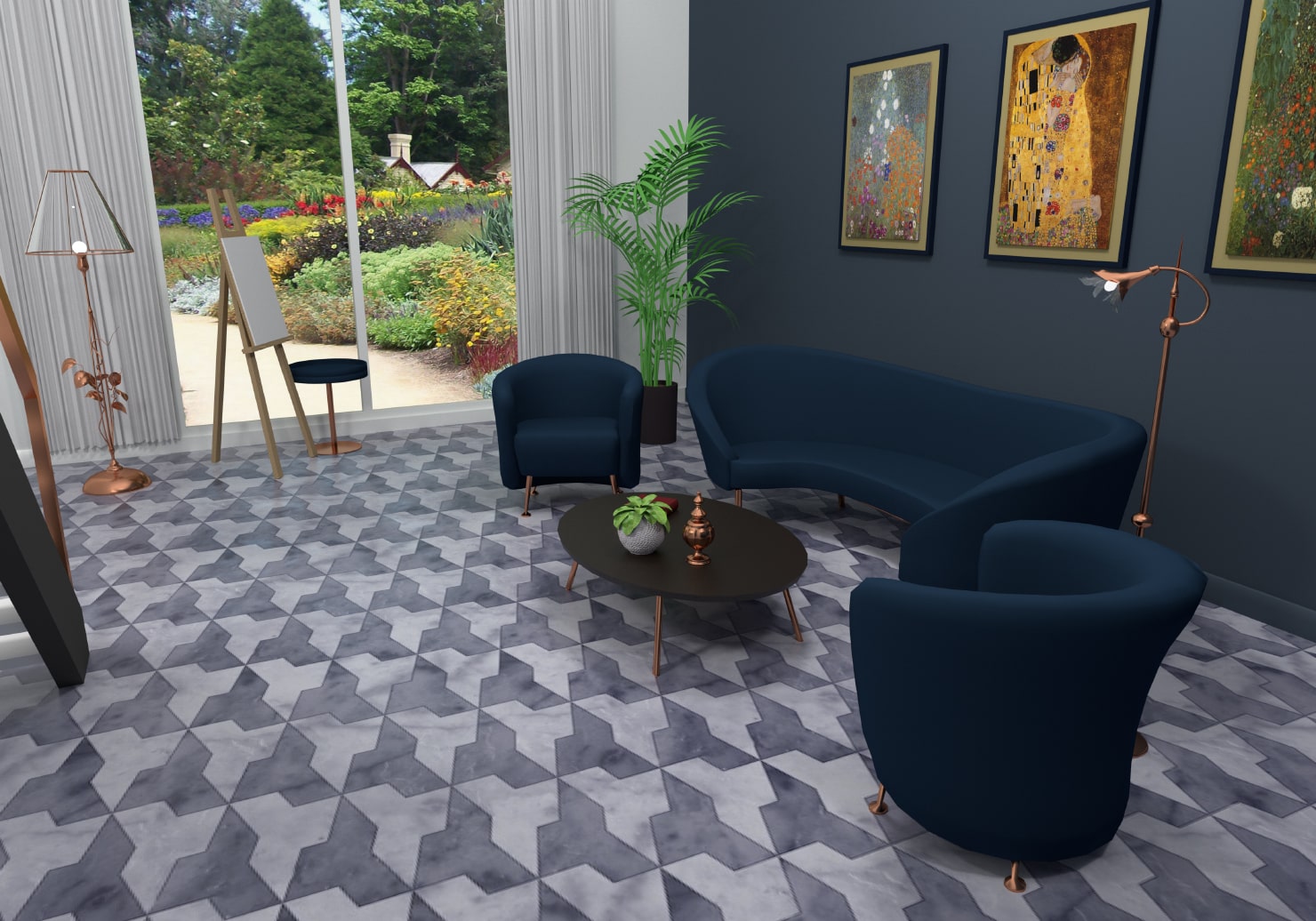 Artistic living room designed in Live Home 3D.