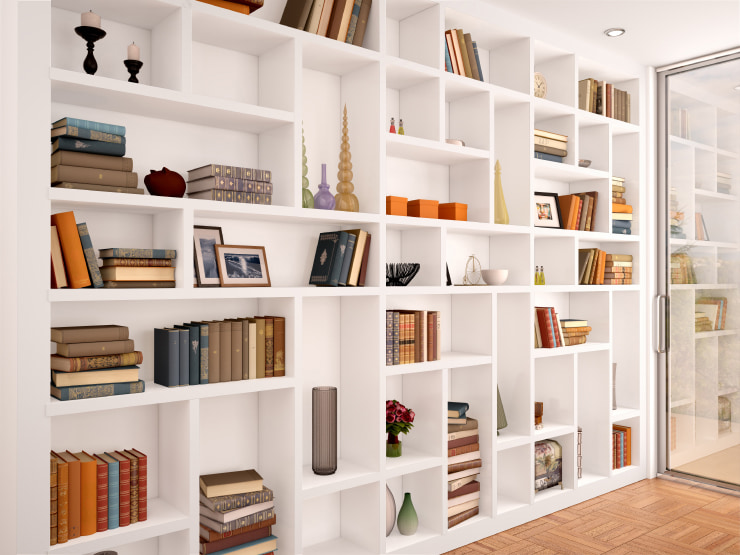 Large bookshelf with elements of decor.