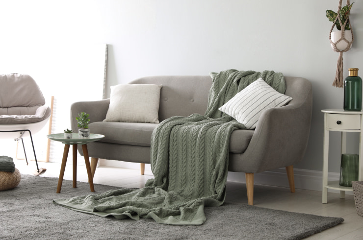 Scandinavian style living room in natural hues.